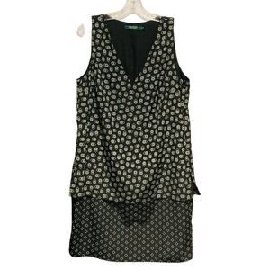 Lauren Ralph Lauren Shift Dress Tiered Mixed Print Sleeveless V-Neck Preppy 12